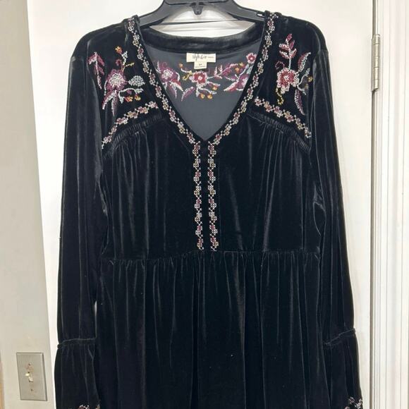 Style & Co Black Velvet Embroidered Baby Doll Top Boho Whimsigoth 3X New - Picture 4 of 15